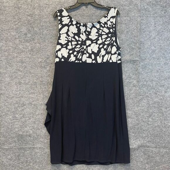 DRESSBARN Slimming Sleeveless Ruched Sequin Dress Black White Size 20W Cocktail - Picture 9 of 14
